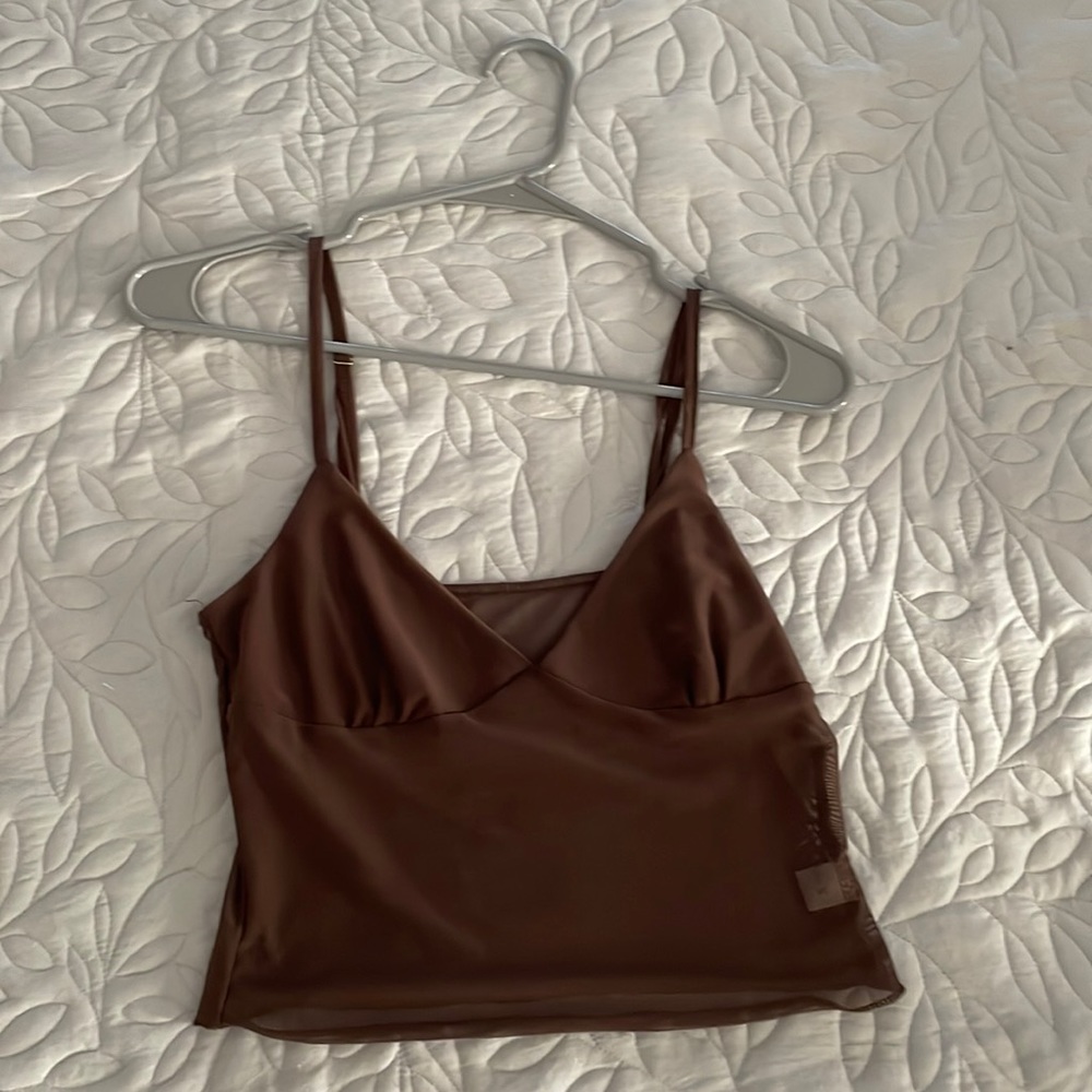 Brown Mesh Summer Tank Top